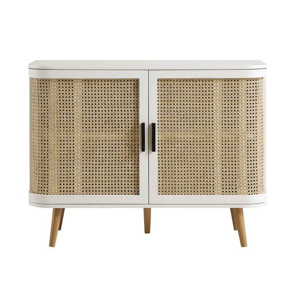Izzy Curved Rattan 2-Door Small Sideboard, White