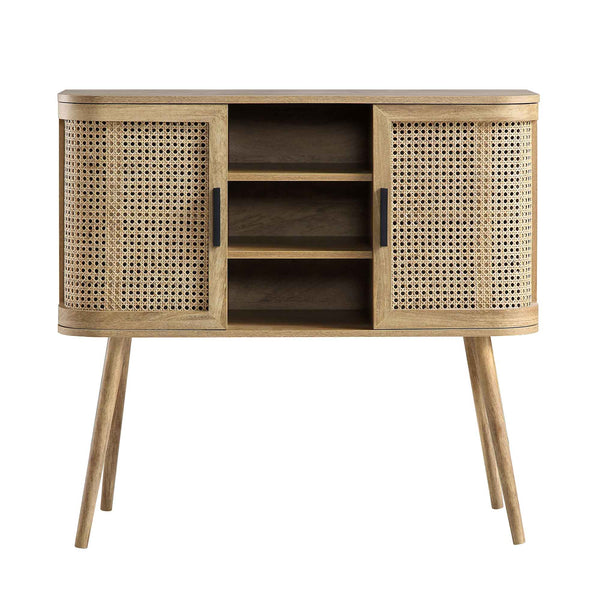 Izzy Curved Rattan 2-Door Buffet Sideboard, Natural