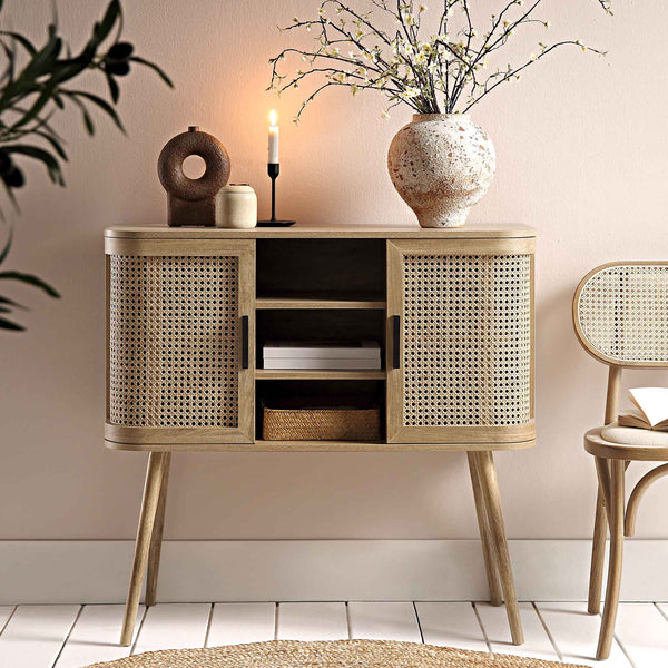 Izzy Curved Rattan 2-Door Buffet Sideboard, Natural