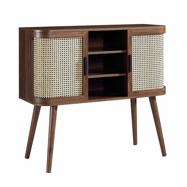 Izzy Curved Rattan 2-Door Buffet Sideboard, Walnut