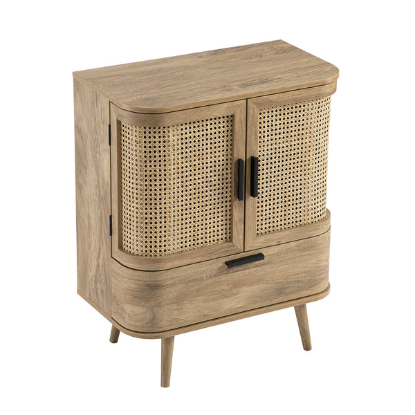 Izzy Curved Rattan 1-Drawer Small Sideboard, Natural