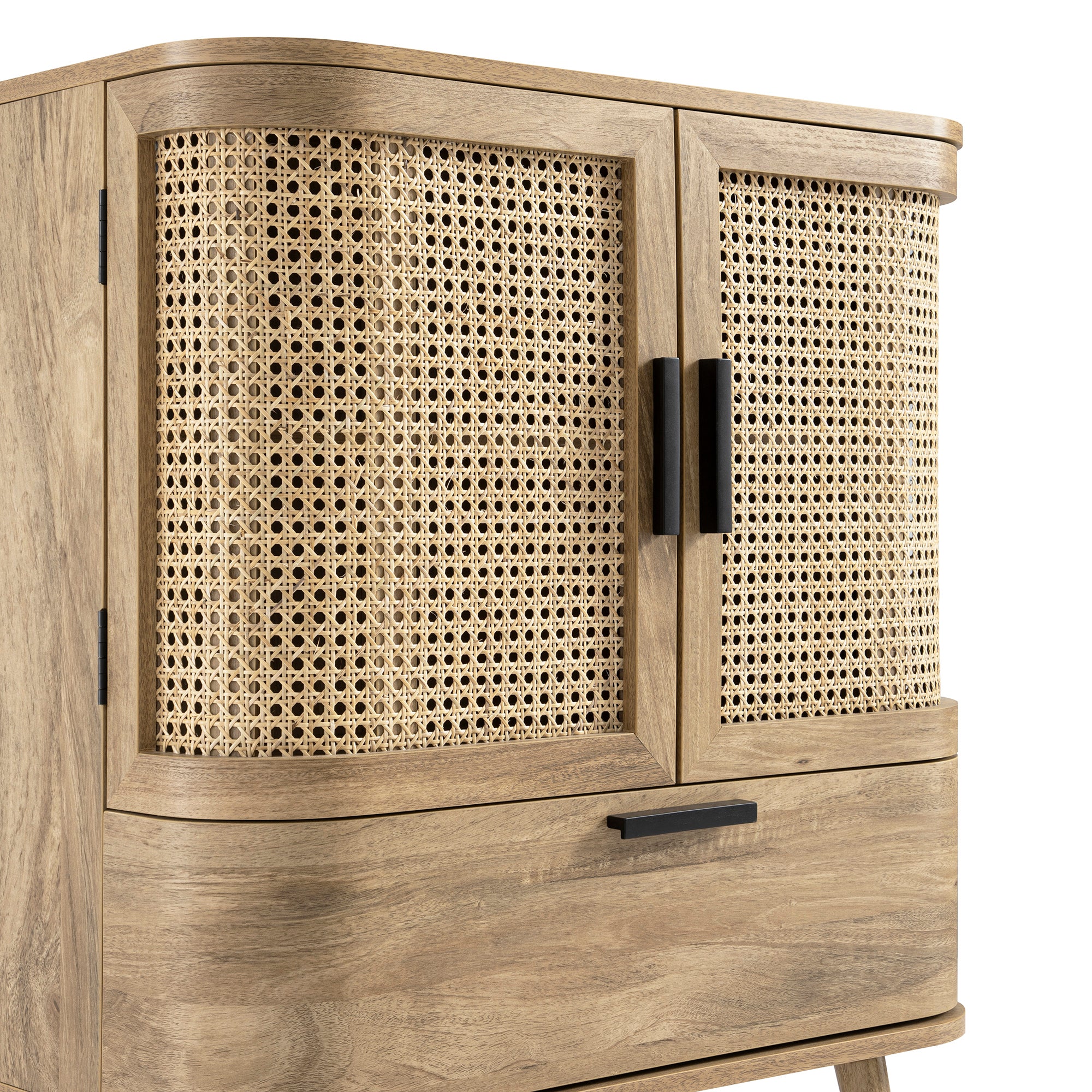 Izzy Curved Rattan 1-Drawer Small Sideboard, Natural | daals
