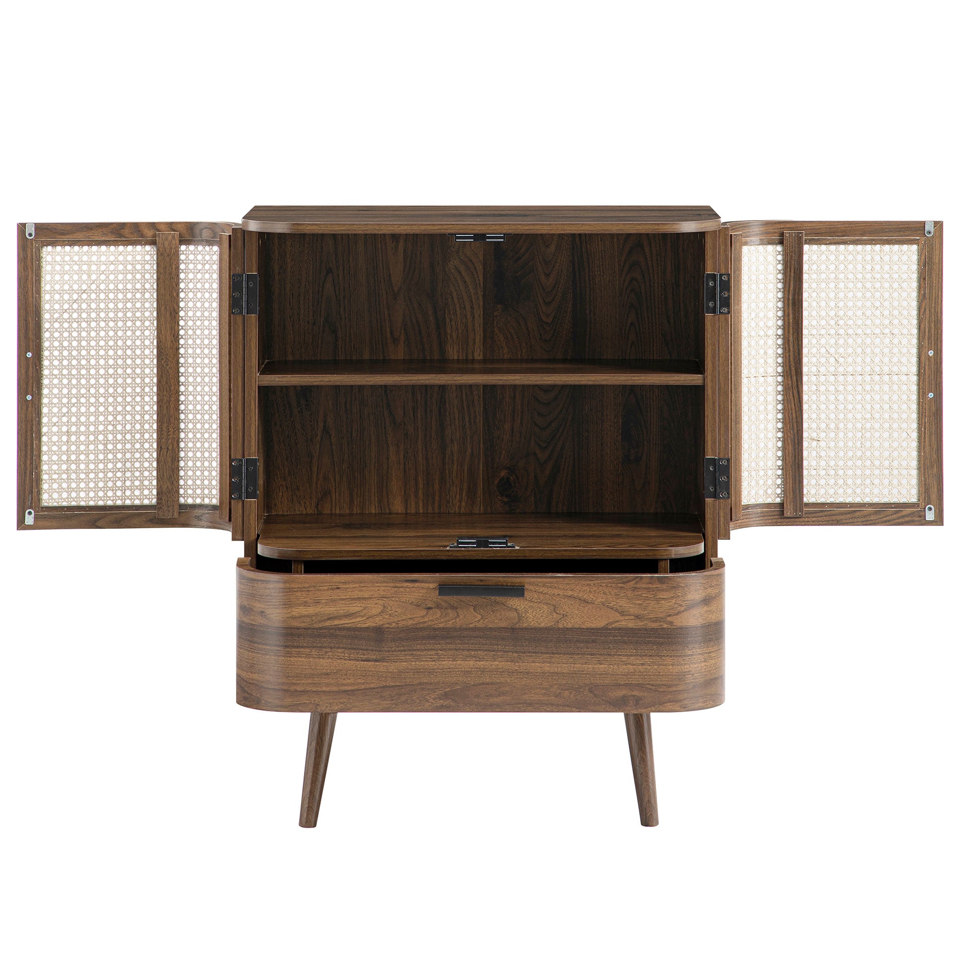 Izzy Curved Rattan 1-Drawer Small Sideboard, Walnut | daals