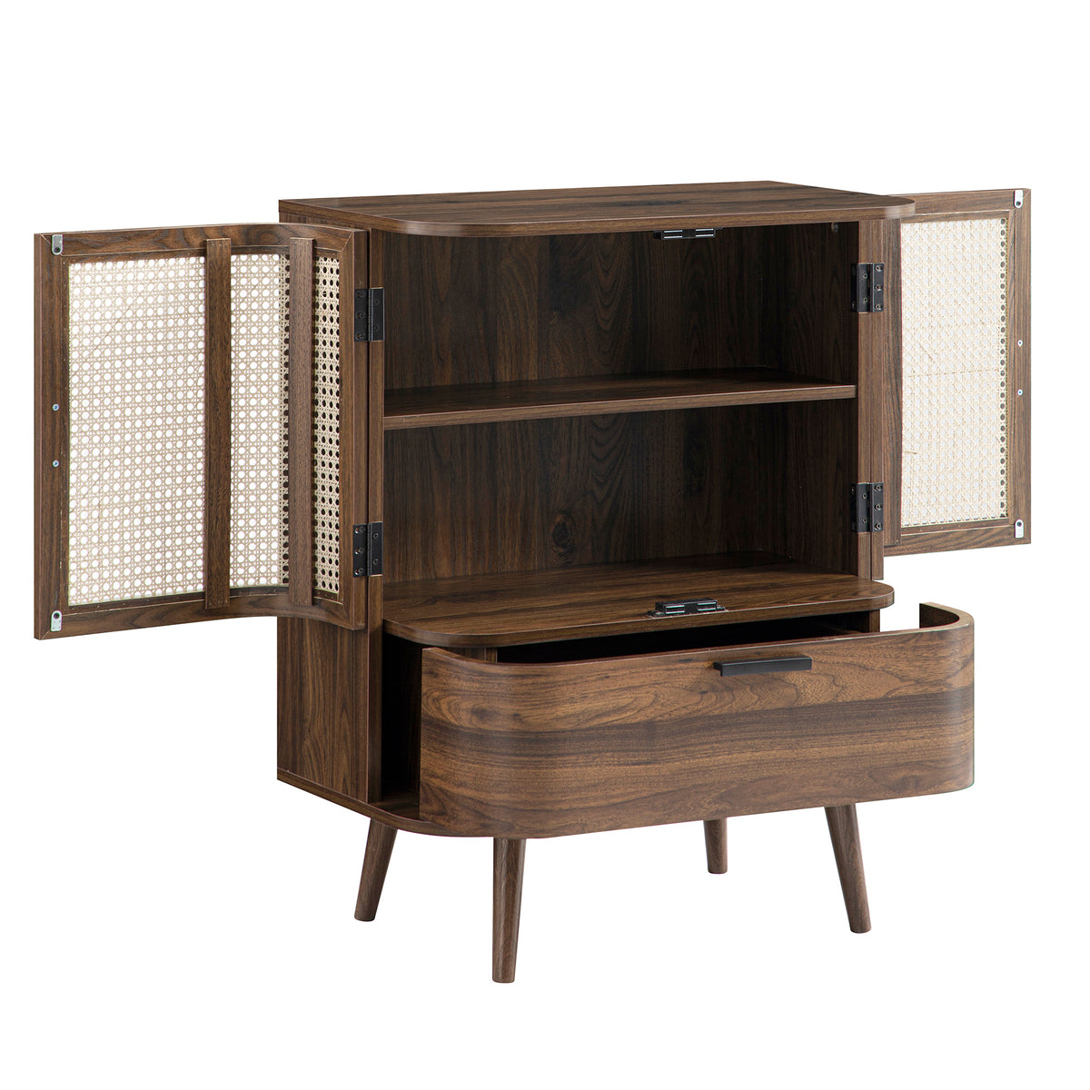 Lanut Rattan Izzy Curved Rattan 1-Drawer Small Sideboard, Walnut | daals