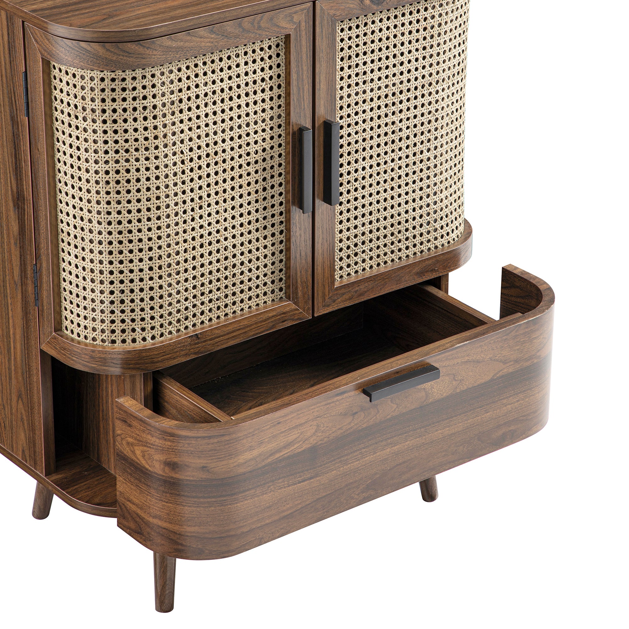 Izzy Curved Rattan 1-Drawer Small Sideboard, Walnut | daals