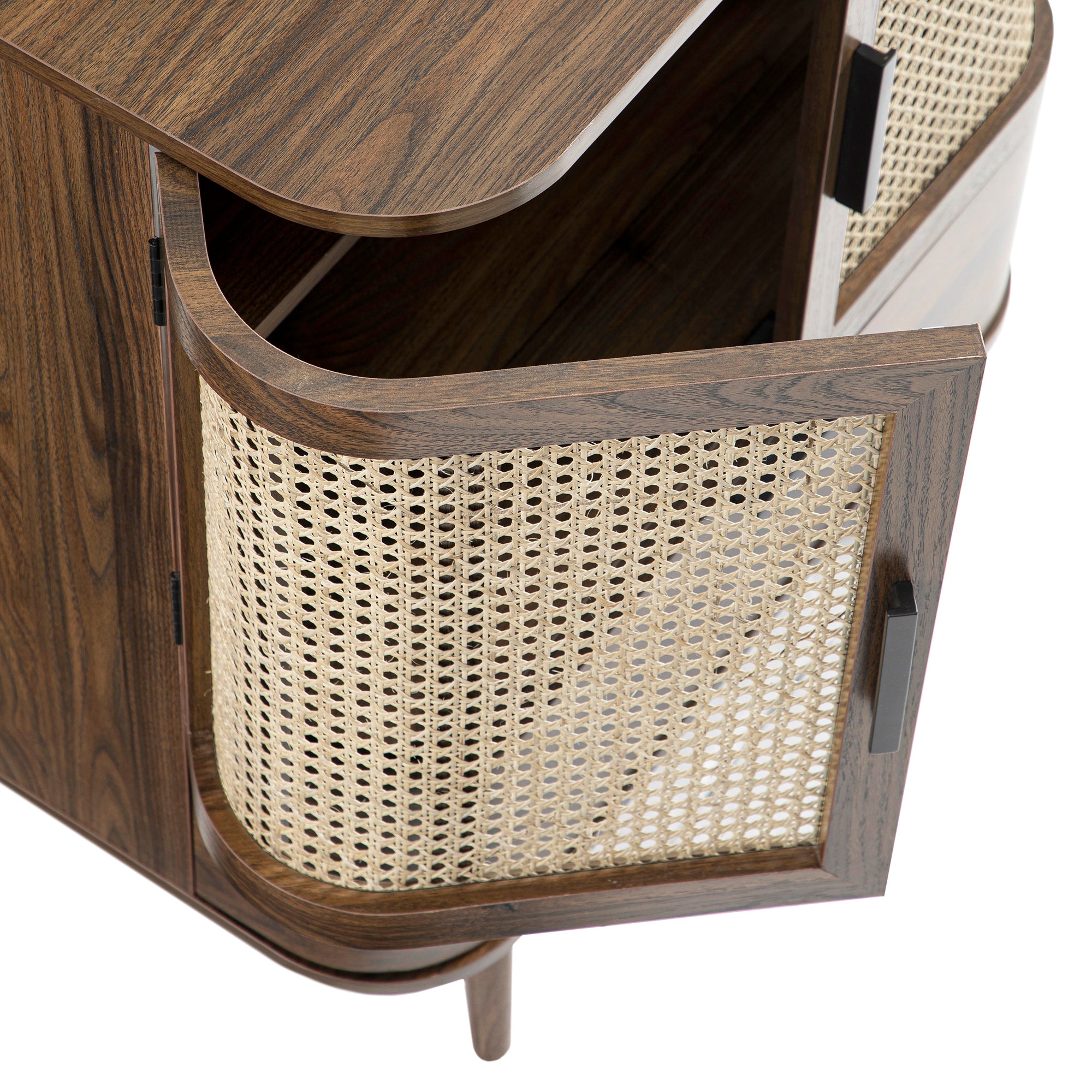 Izzy Curved Rattan 1-Drawer Small Sideboard, Walnut | daals
