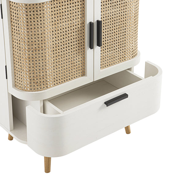 Izzy Curved Rattan 1-Drawer Small Sideboard, White