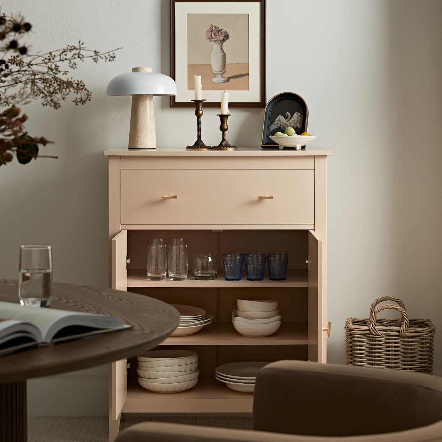 Oakham Small Sideboard with Drawer, Nude Pink