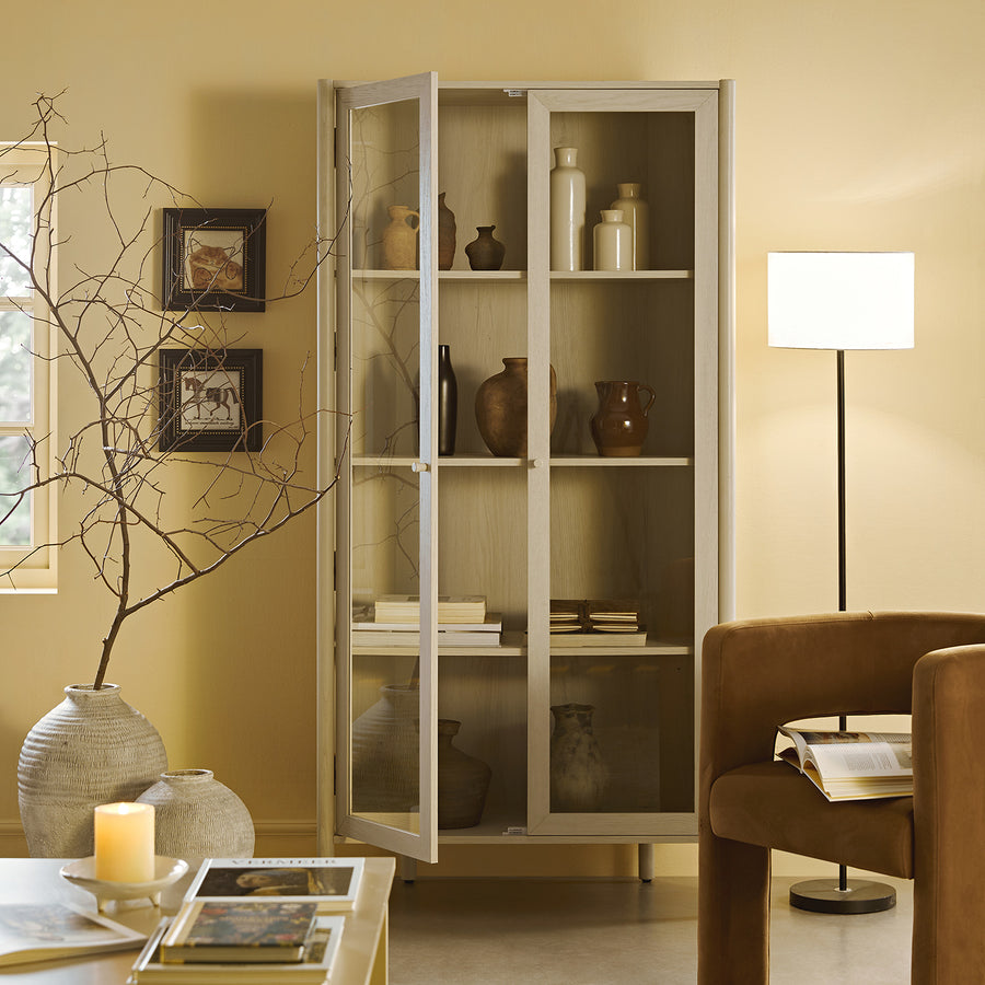 Linden Tall Display Cabinet, White Washed