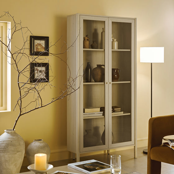 Linden Tall Display Cabinet, White Washed