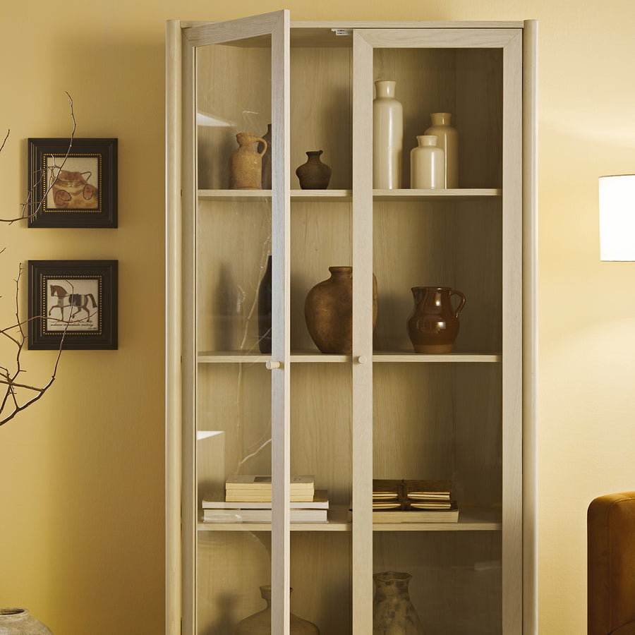 Linden Tall Display Cabinet, White Washed