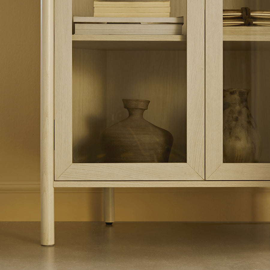 Linden Tall Display Cabinet, White Washed