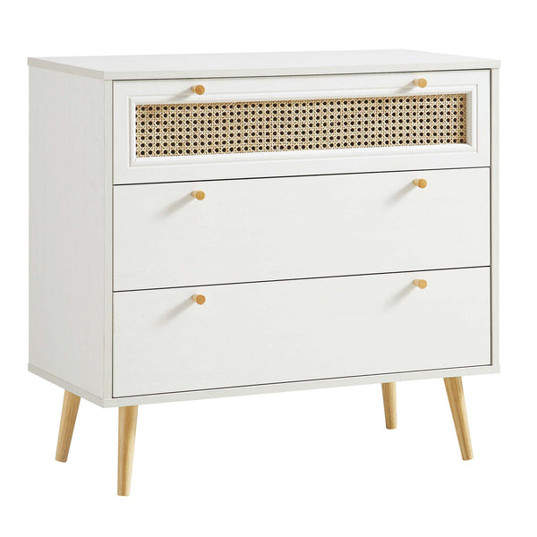 Anya Woven Rattan Chest of 3 Drawers in White