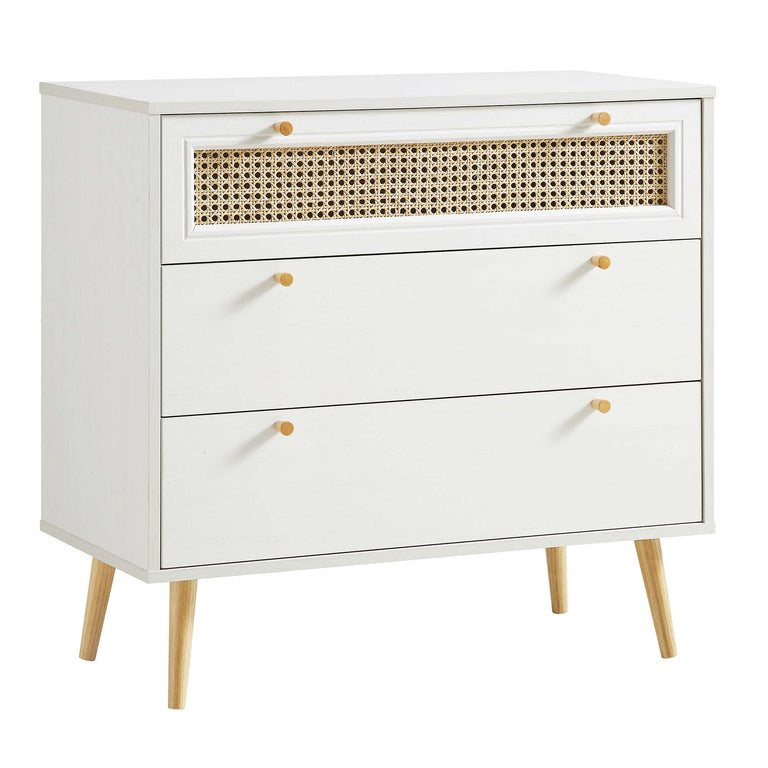 Anya Woven Rattan Chest of 3 Drawers in White daals