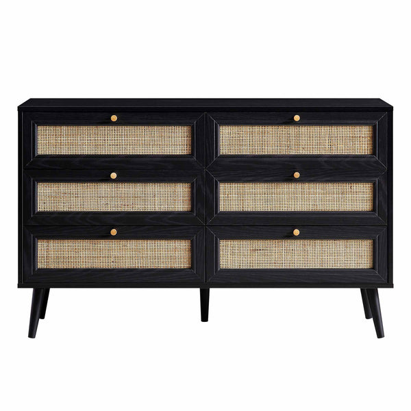 Frances Woven Rattan Chest of 6 Drawers, Black