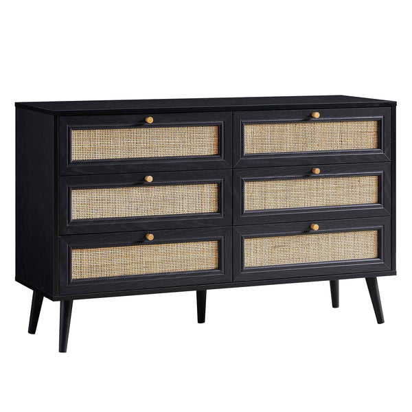 Frances Woven Rattan Chest of 6 Drawers, Black