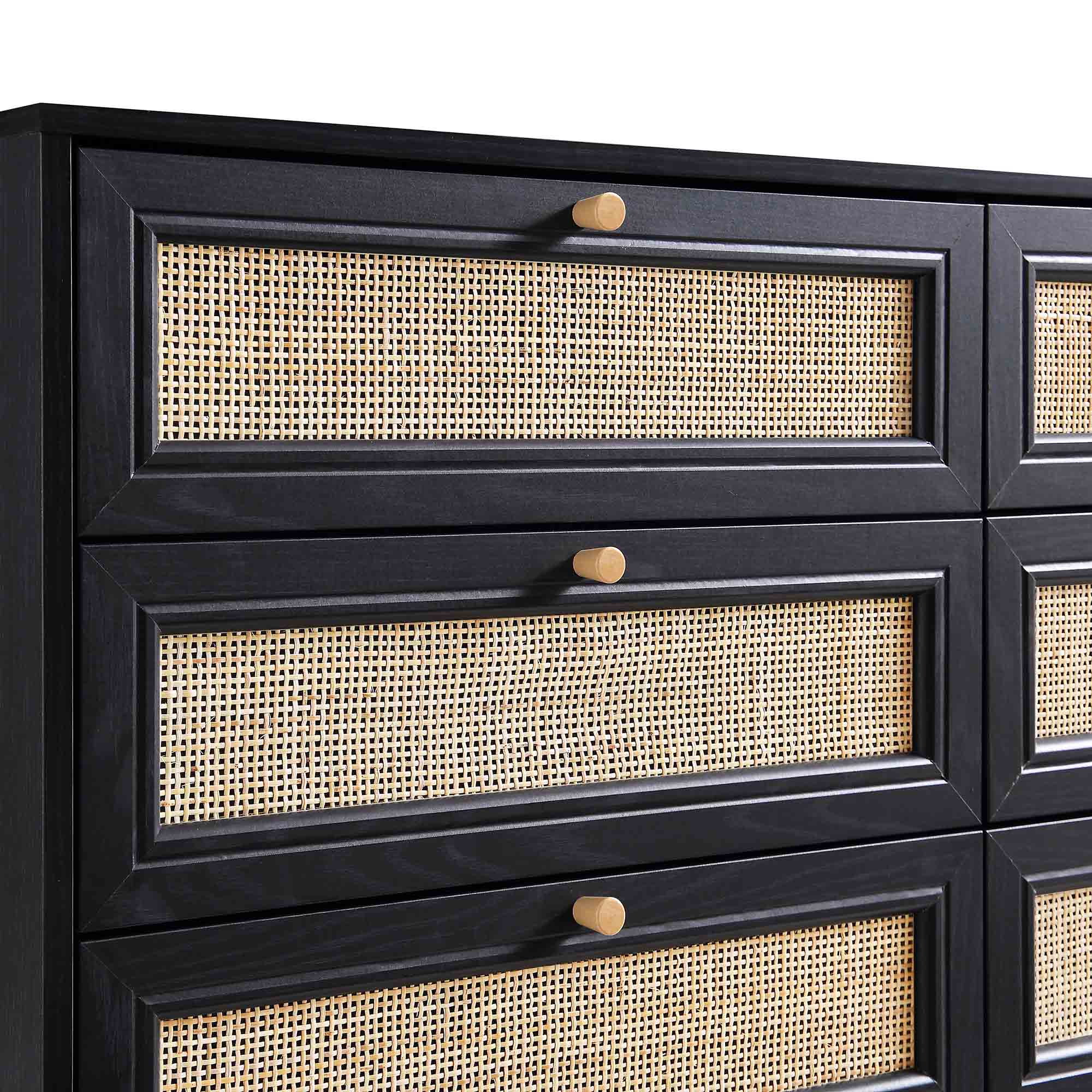 Frances Woven Rattan Chest of 6 Drawers, Black | daals