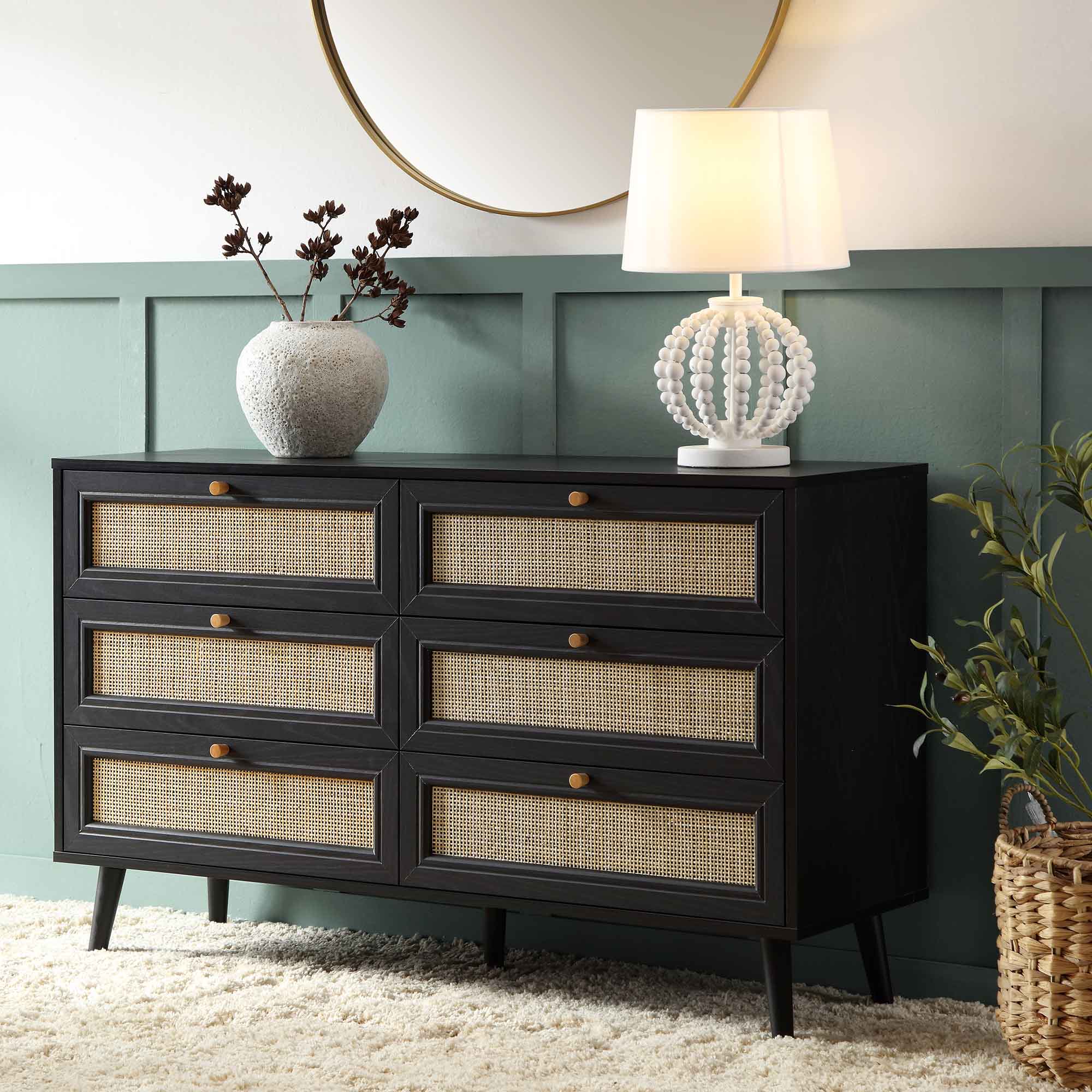 Frances Woven Rattan Chest of 6 Drawers, Black | daals