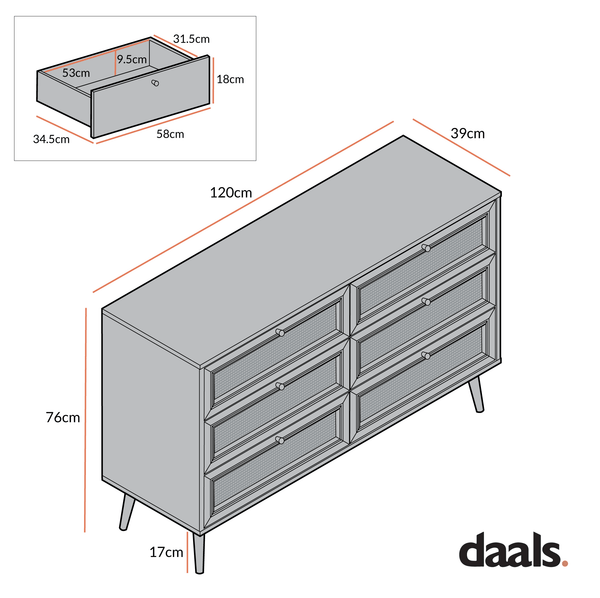Frances Woven Rattan Chest of 6 Drawers, Black