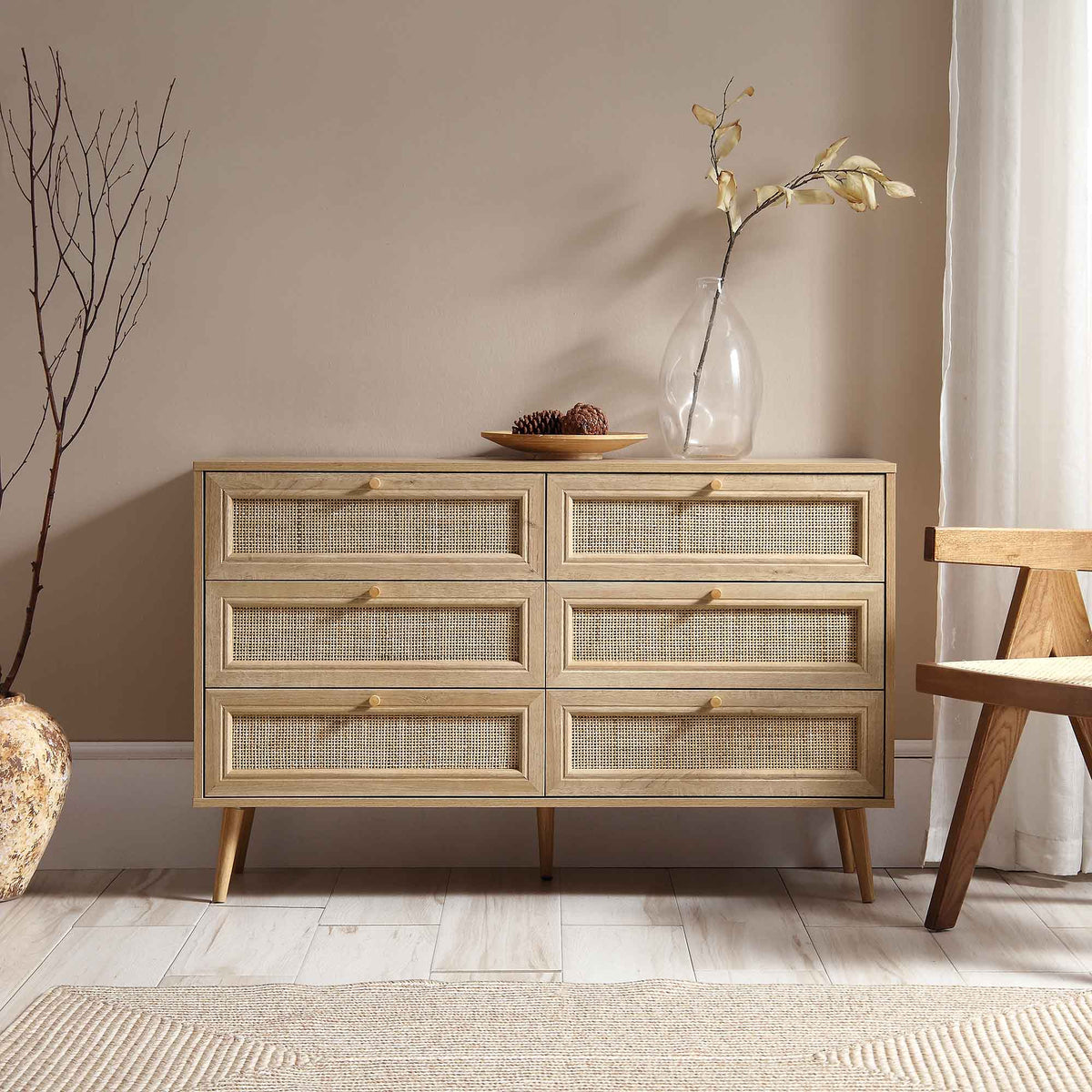 Frances Woven Rattan Chest of 6 Drawers, Natural | daals