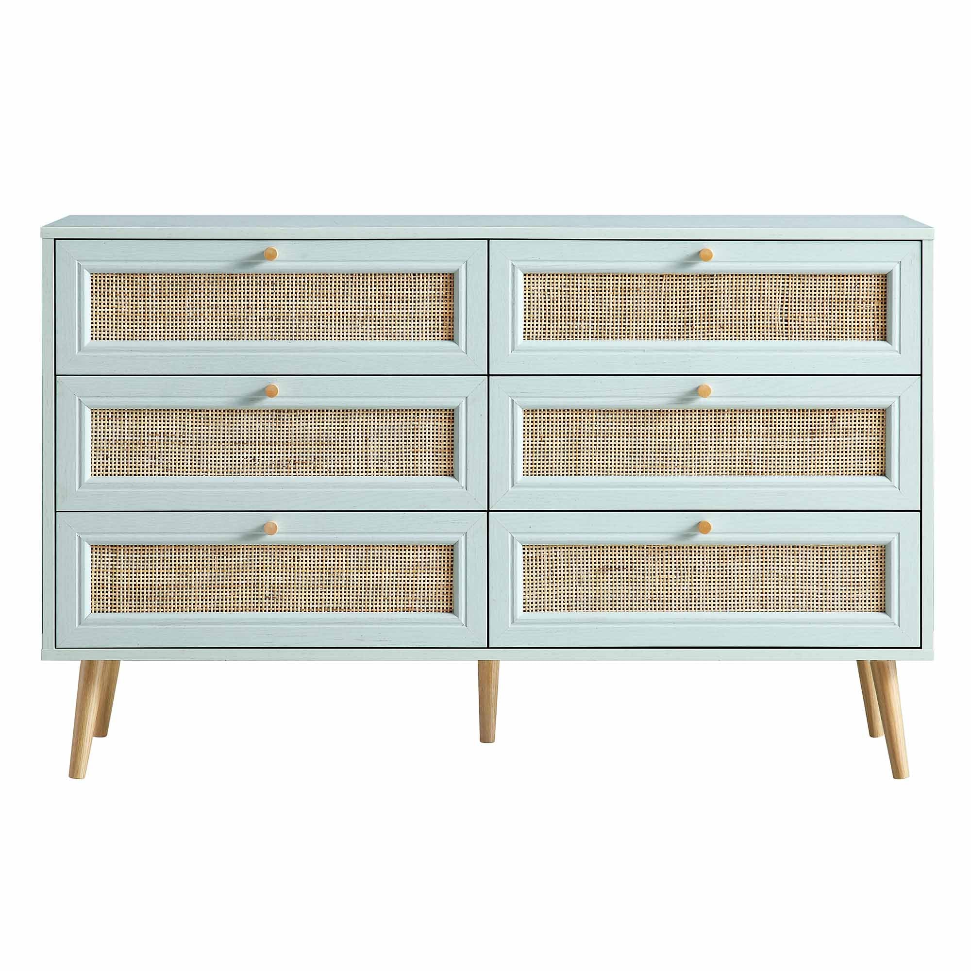 Frances Woven Rattan Chest of 6 Drawers, Mint