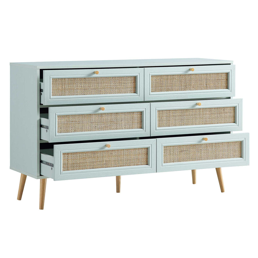 Frances Woven Rattan Chest of 6 Drawers, Mint