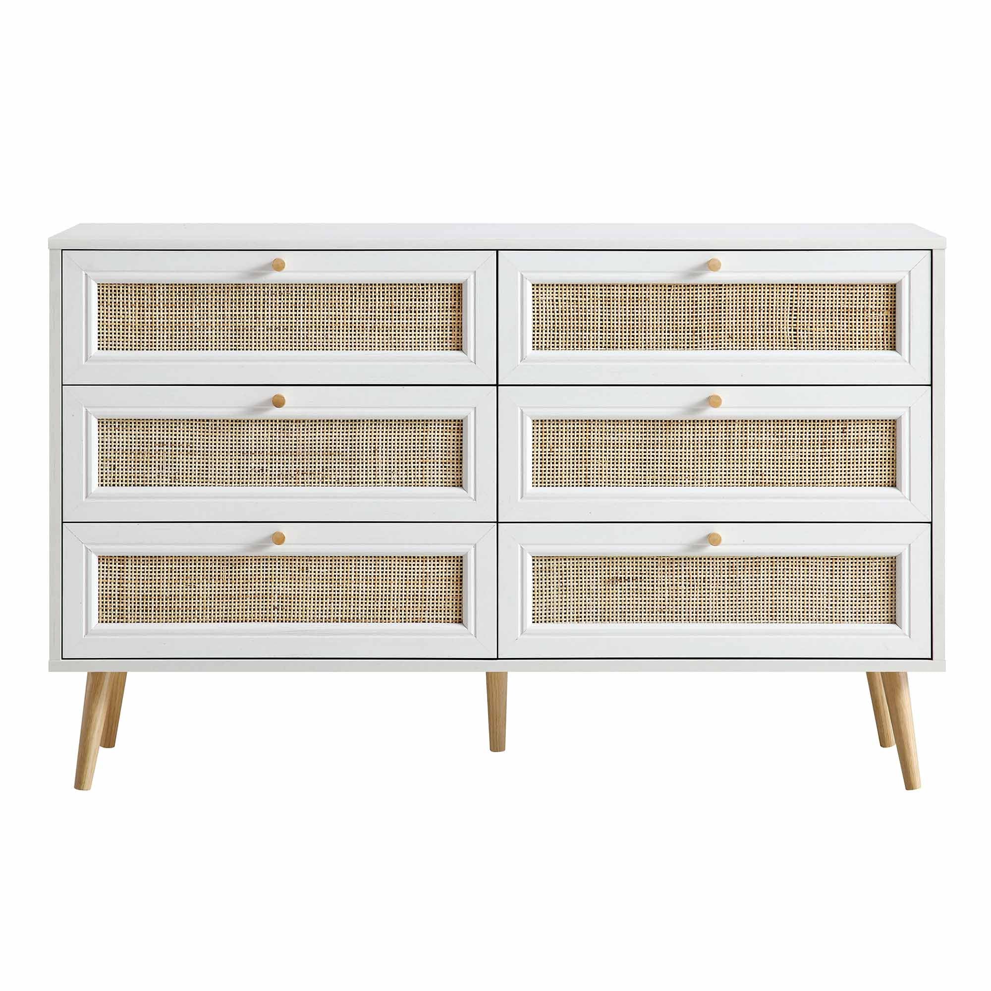 Frances Woven Rattan Chest of 6 Drawers, White