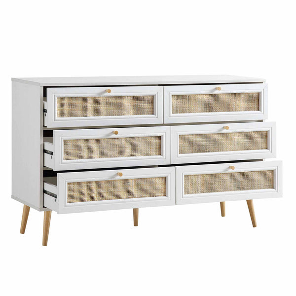 Frances Woven Rattan Chest of 6 Drawers, White