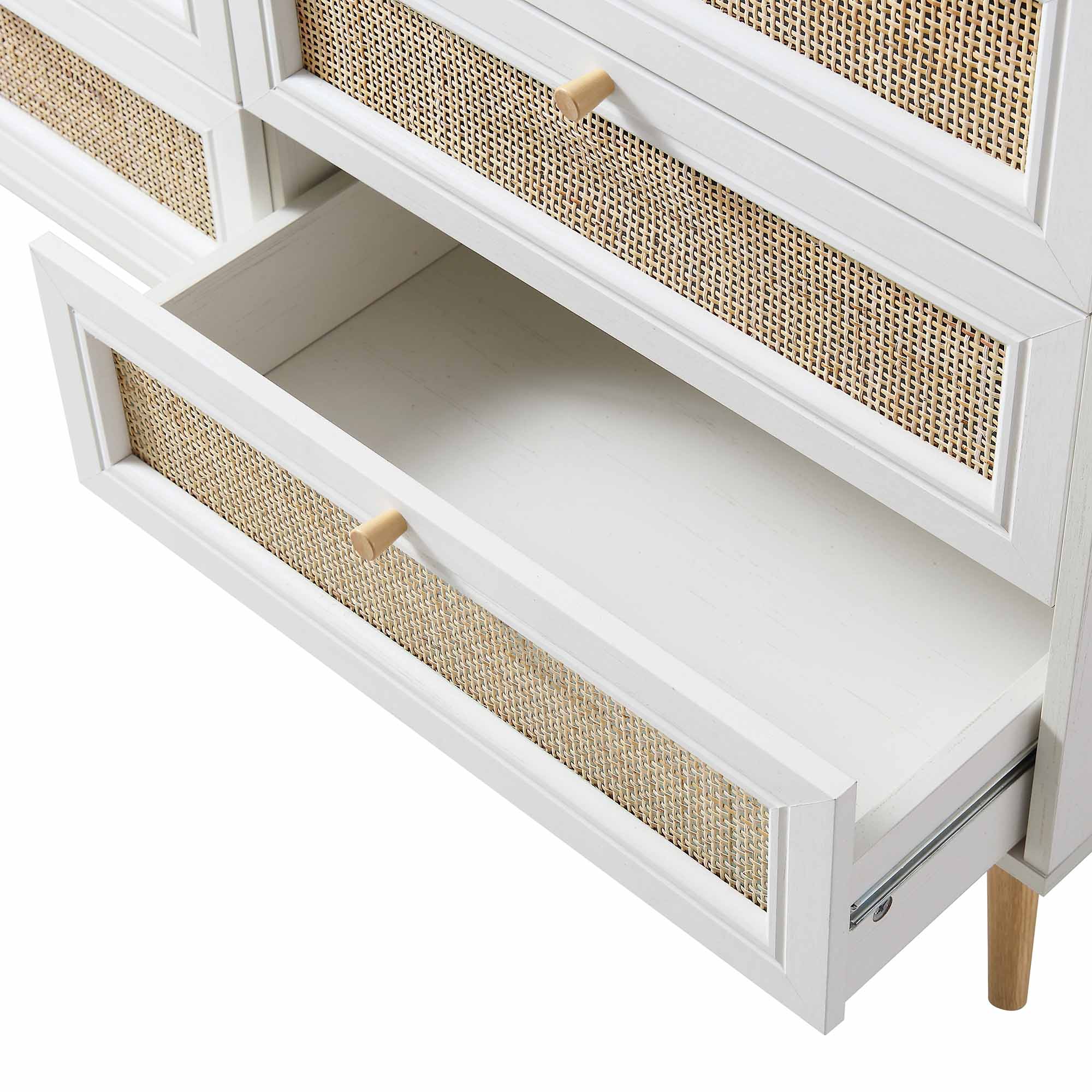 Frances Woven Rattan Chest of 6 Drawers, White