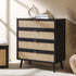 Frances Woven Rattan Tall Chest of 4 Drawers, Black - daals