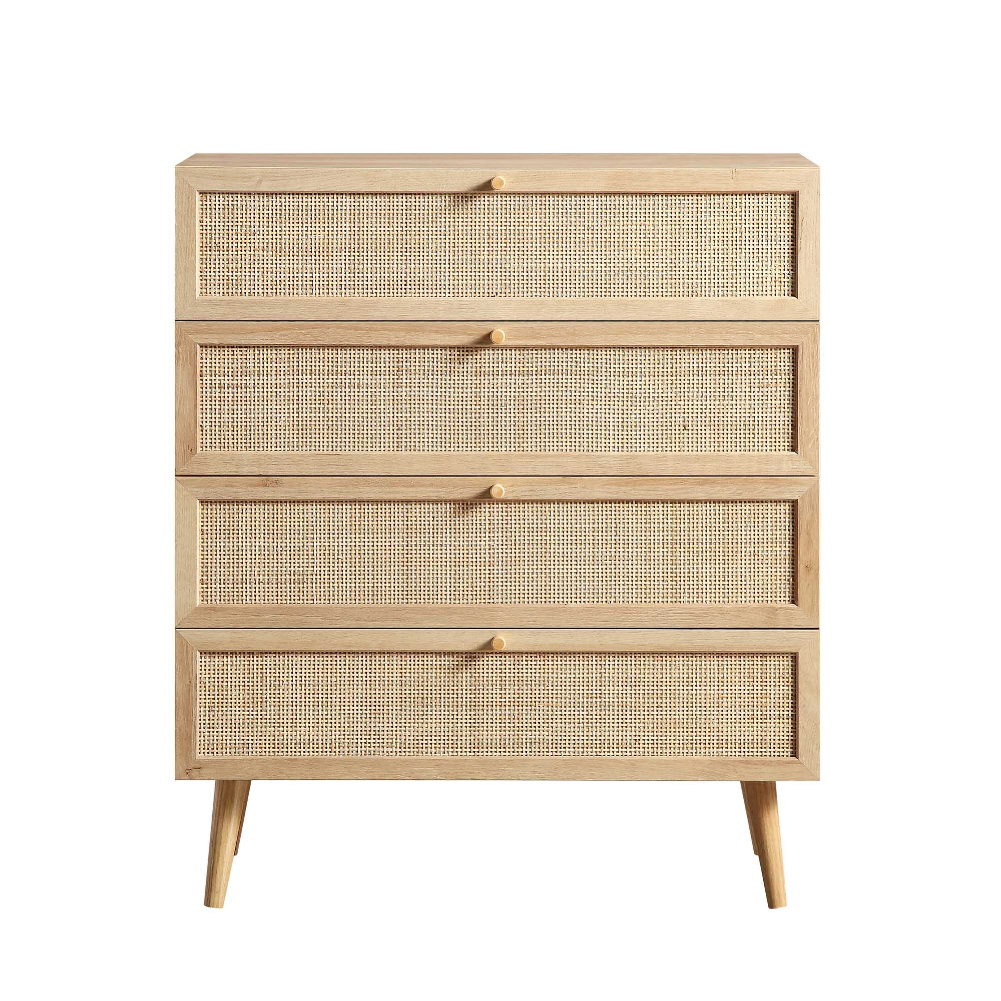 Frances Woven Rattan Tall Chest of 4 Drawers, Natural | daals