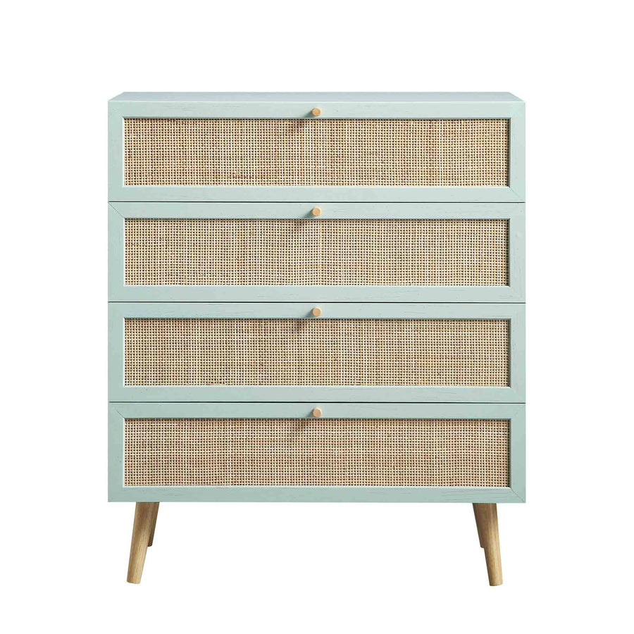 Frances Woven Rattan Tall Chest of 4 Drawers, Mint