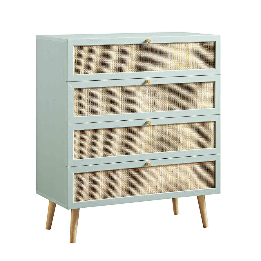 Frances Woven Rattan Tall Chest of 4 Drawers, Mint