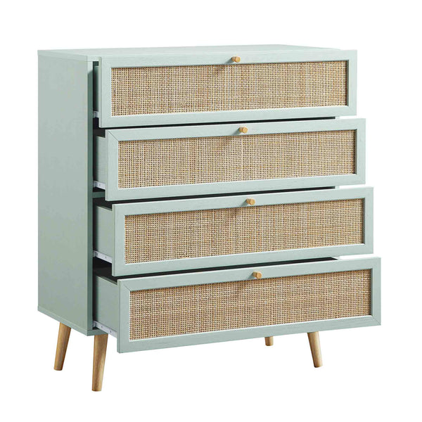 Frances Woven Rattan Tall Chest of 4 Drawers, Mint