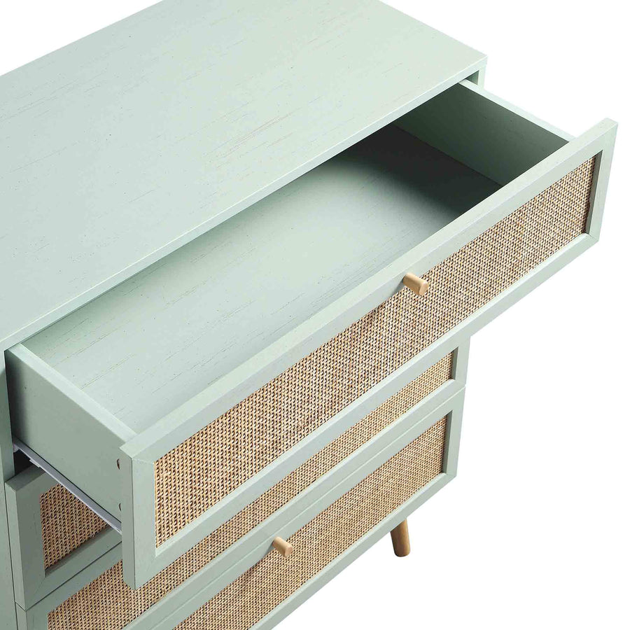 Frances Woven Rattan Tall Chest of 4 Drawers, Mint