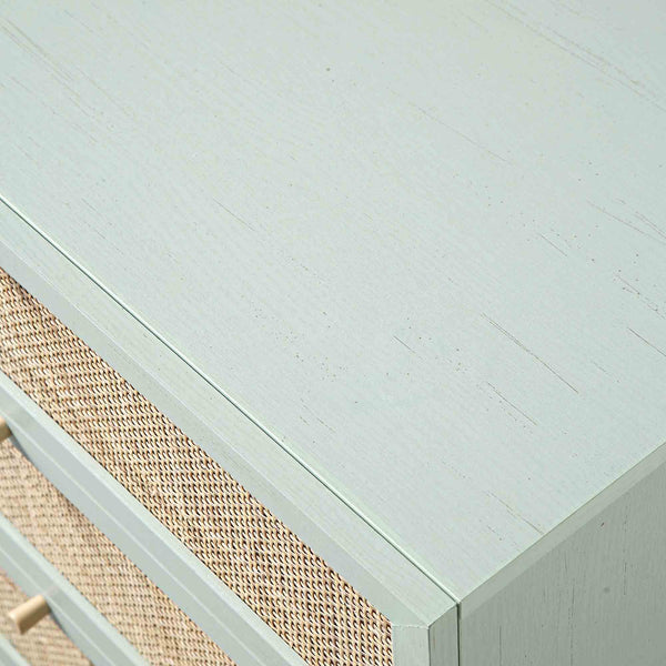 Frances Woven Rattan Tall Chest of 4 Drawers, Mint