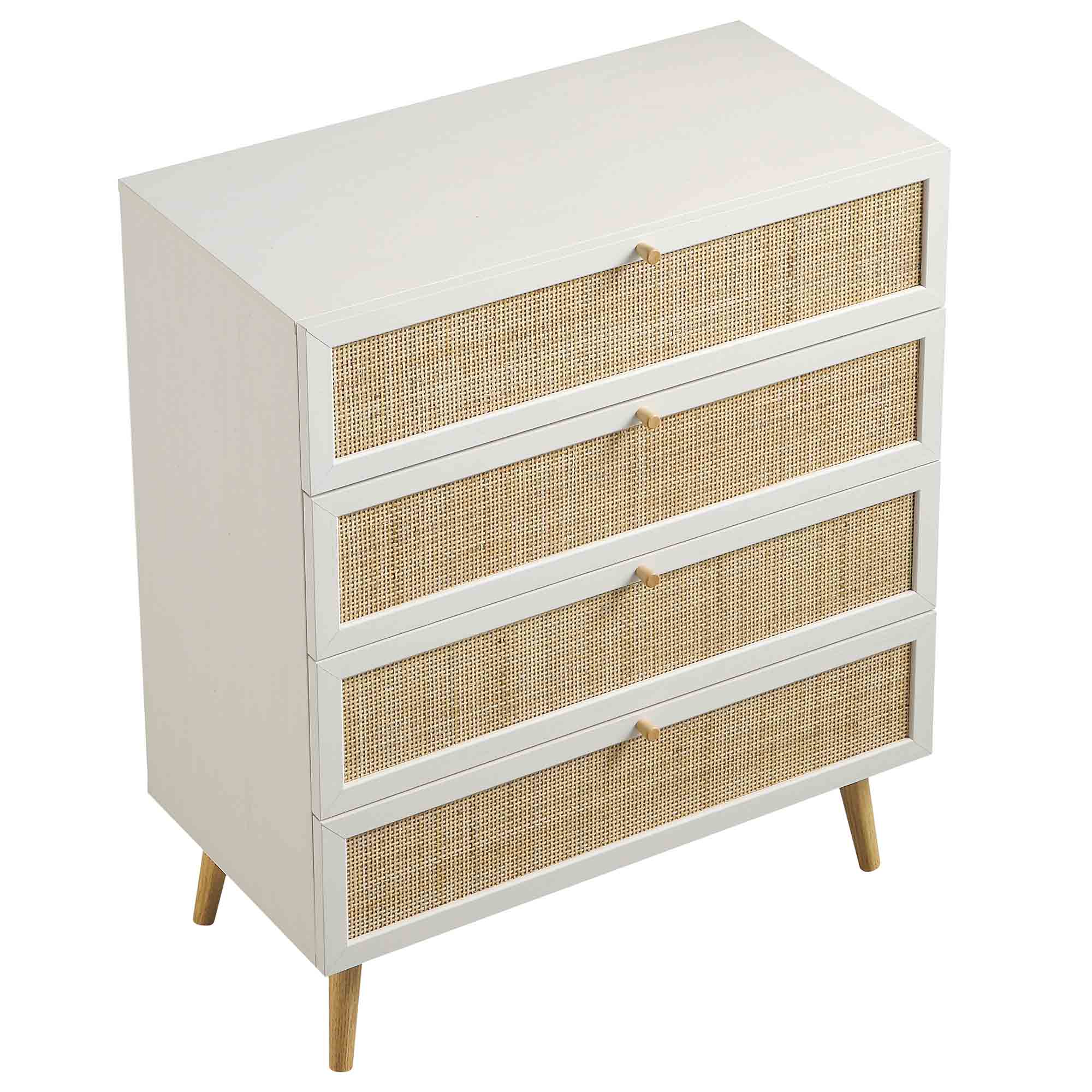 Frances Woven Rattan Tall Chest of 4 Drawers, White | daals
