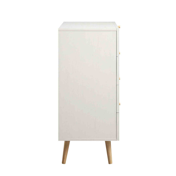 Frances Woven Rattan Tall Chest of 4 Drawers, White