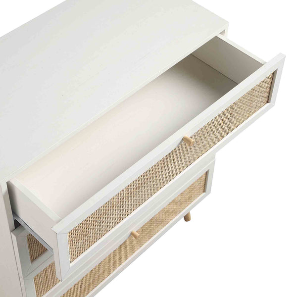 Frances Woven Rattan Tall Chest of 4 Drawers, White