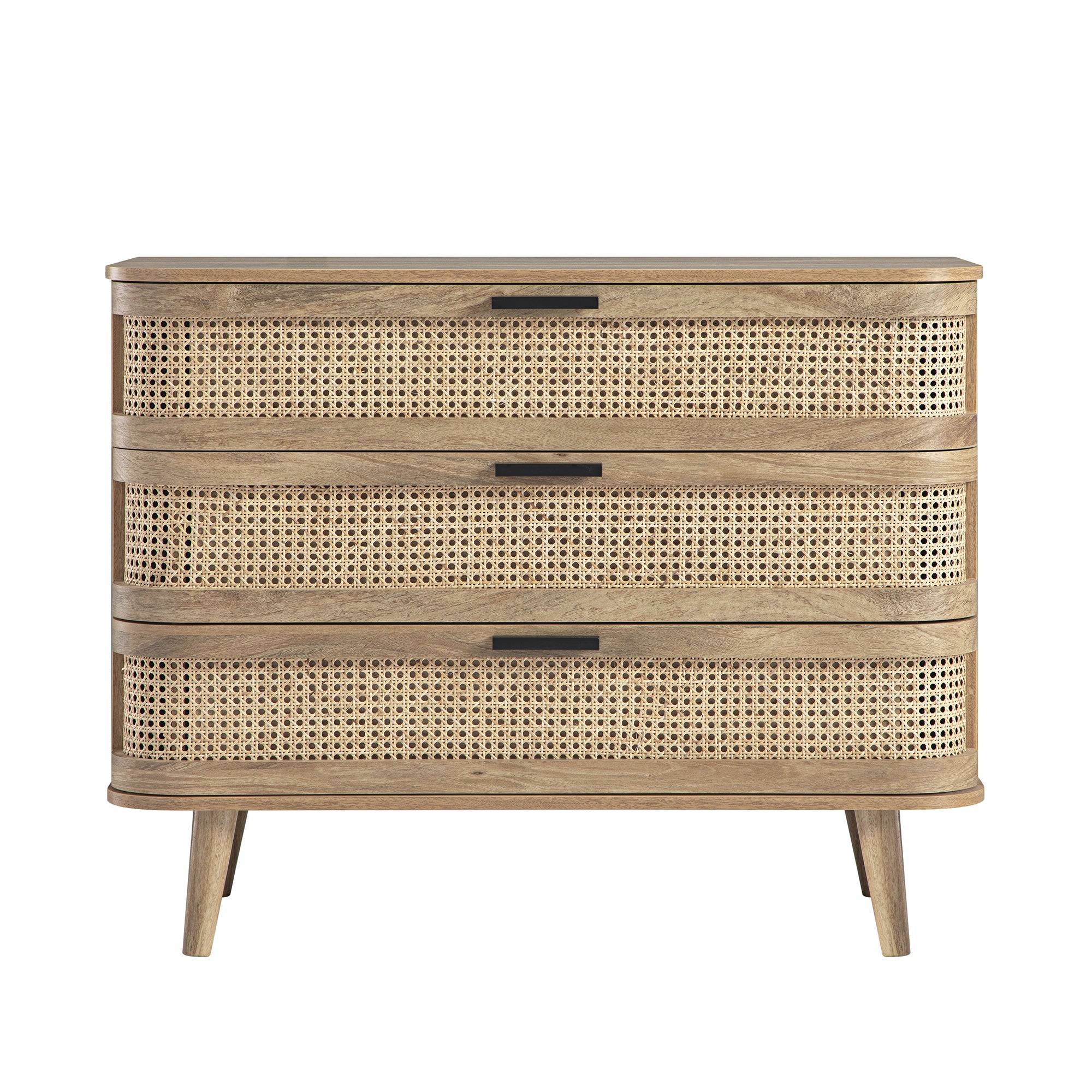 Izzy Curved Rattan Chest of 3 Drawers, Natural