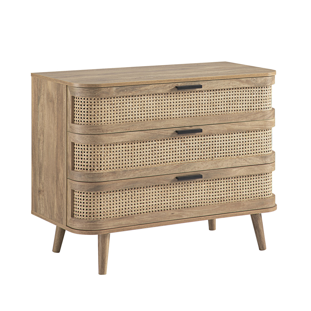 Izzy Curved Rattan Chest of 3 Drawers, Natural | daals