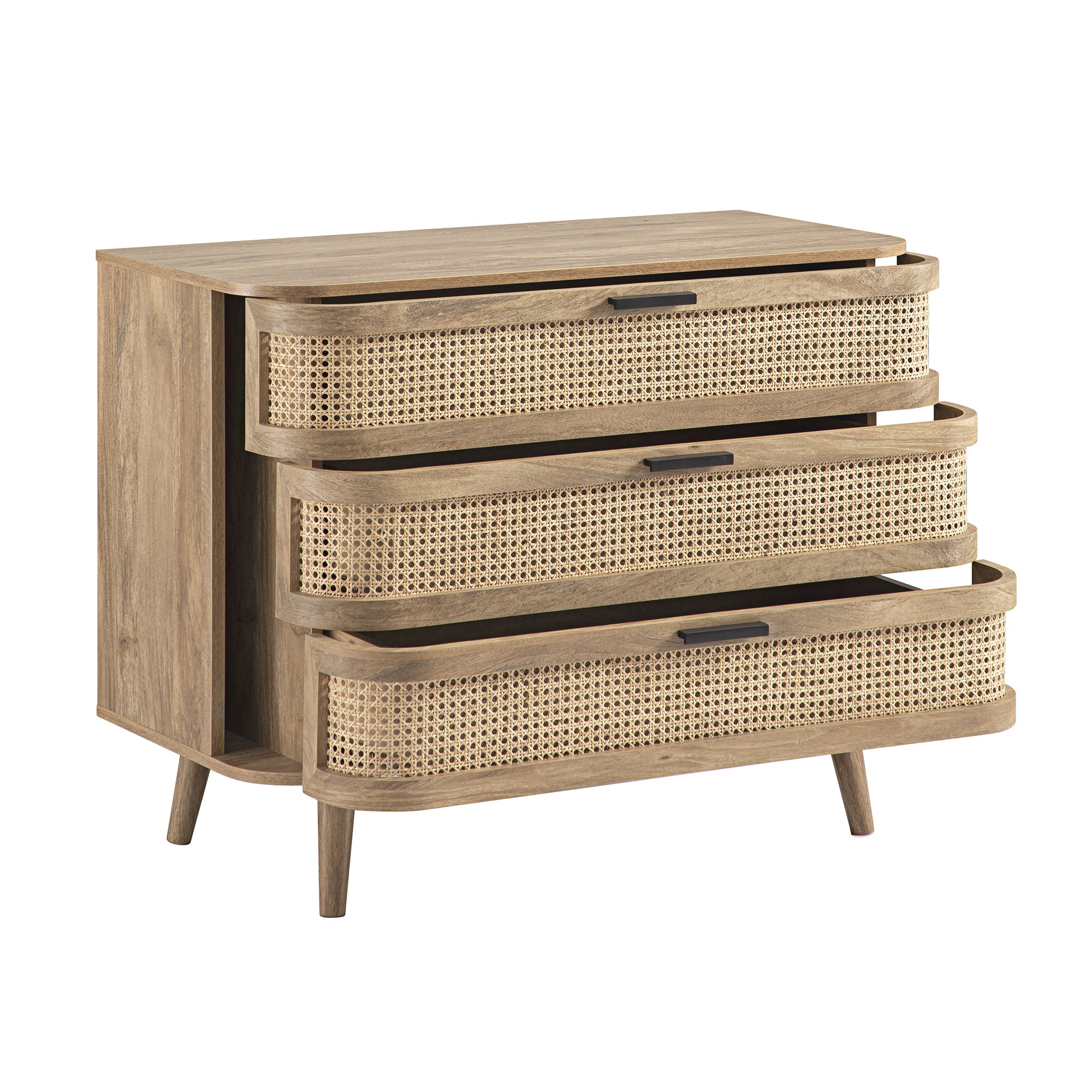 Izzy Curved Rattan Chest of 3 Drawers, Natural | daals