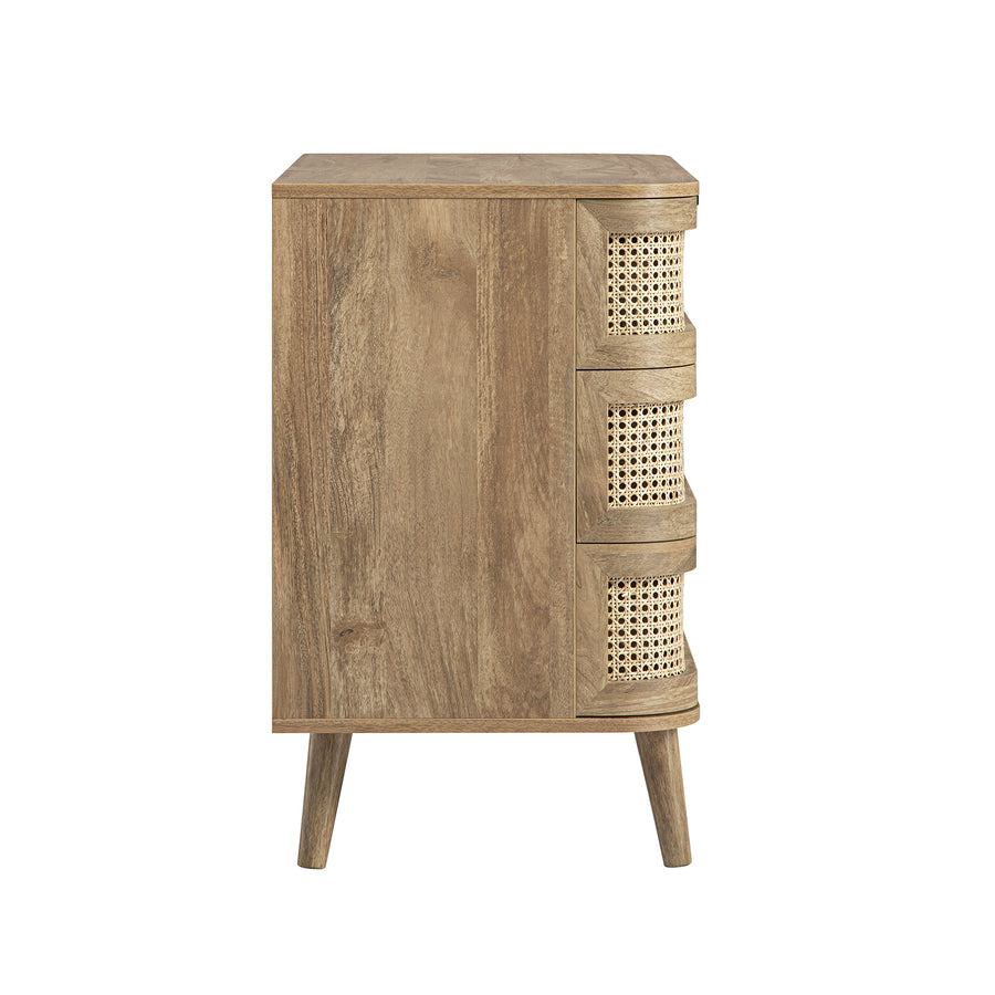 Izzy Curved Rattan Chest of 3 Drawers, Natural