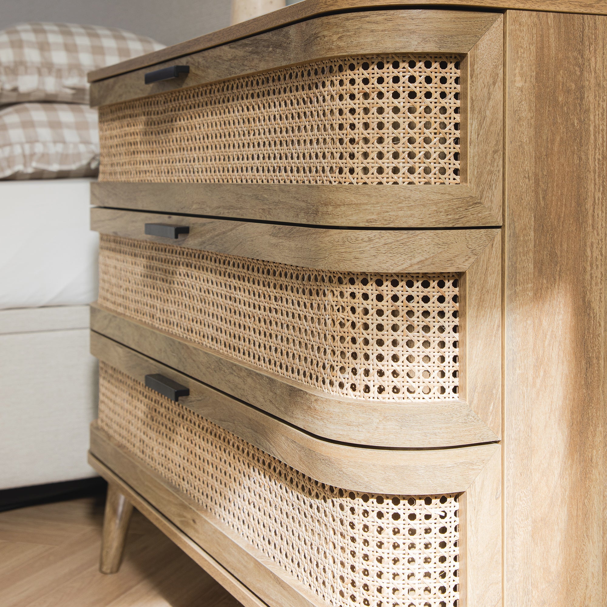 Izzy Curved Rattan Chest of 3 Drawers, Natural | daals