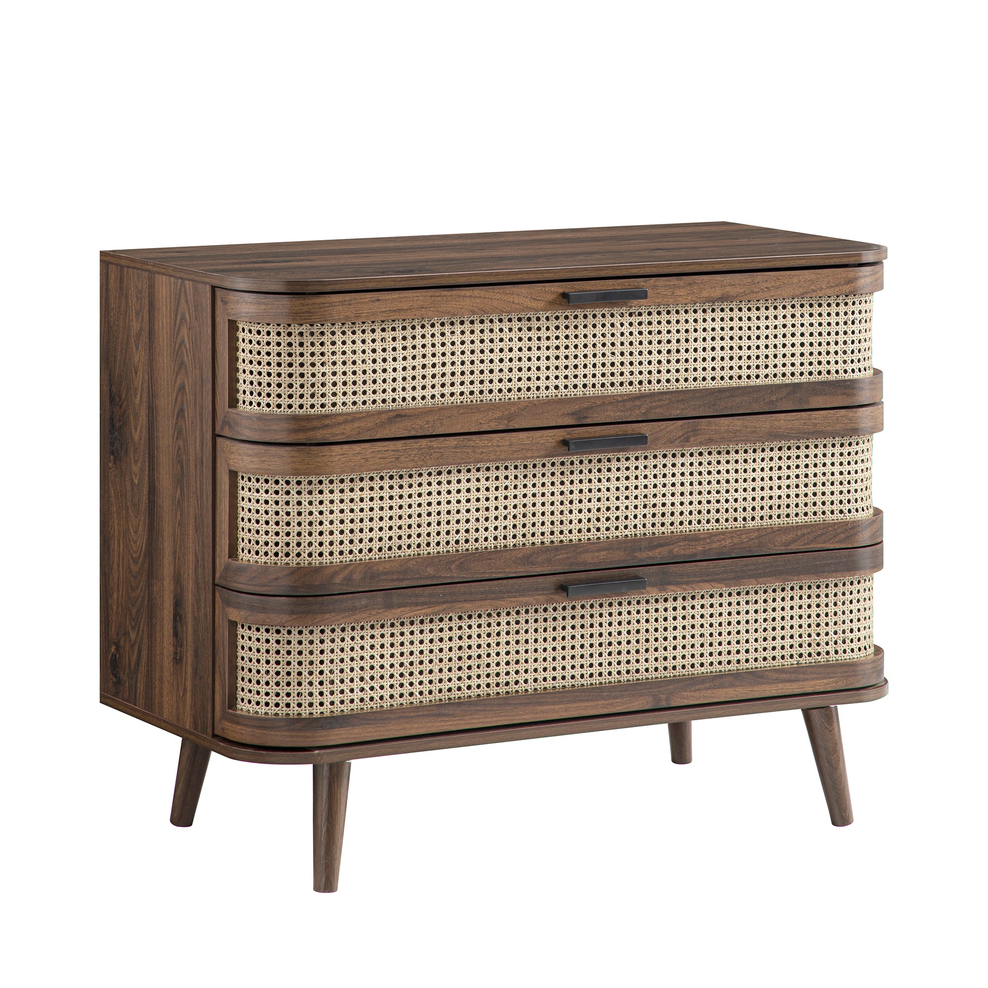 Izzy Curved Rattan Chest of 3 Drawers, Walnut | daals