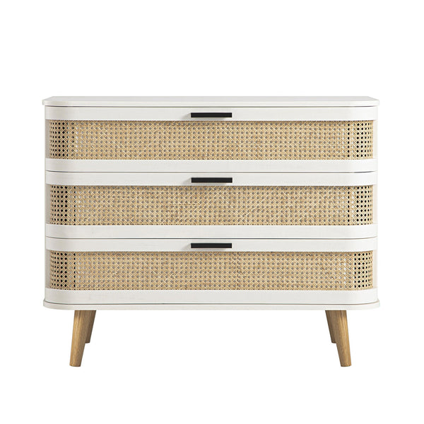 Izzy Curved Rattan Chest of 3 Drawers, White