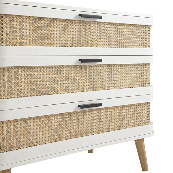 Izzy Curved Rattan Chest of 3 Drawers, White
