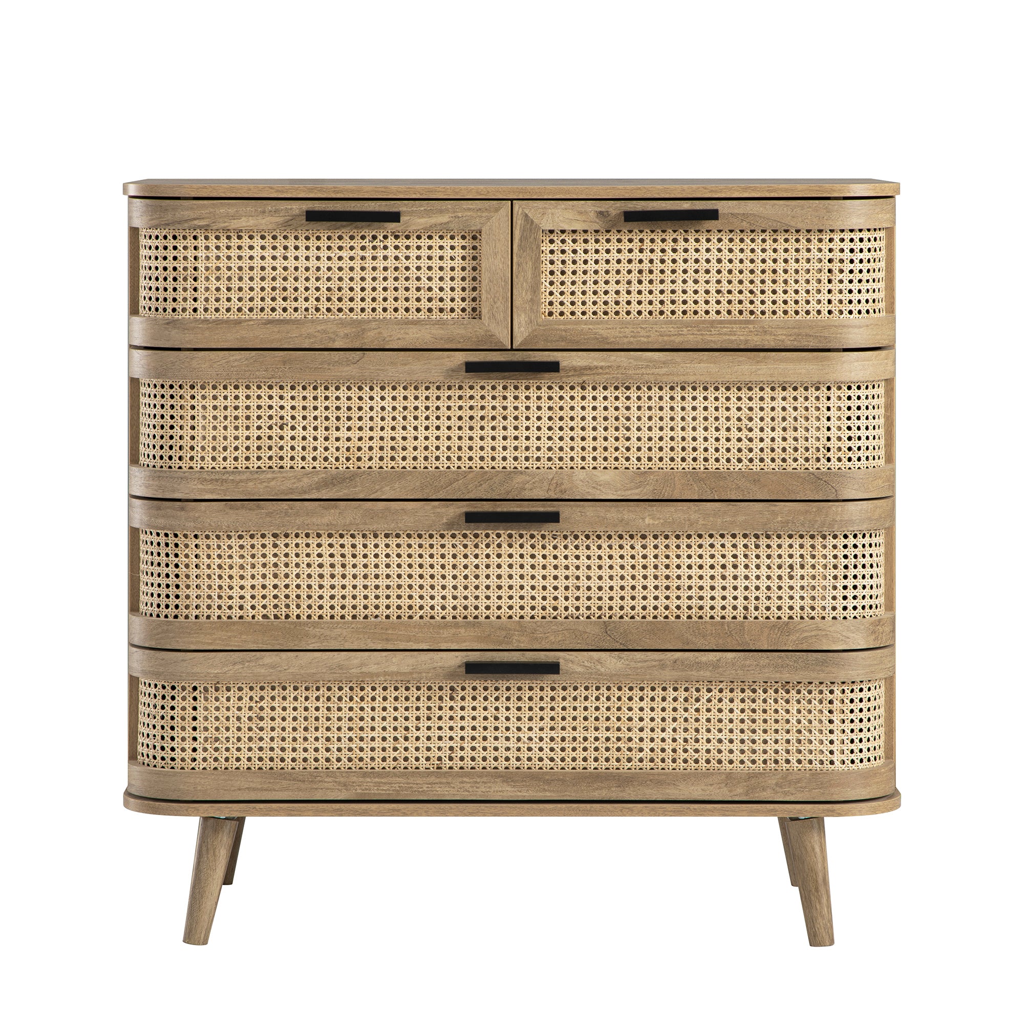 Izzy Curved Rattan Chest of 5 Drawers, Natural | daals