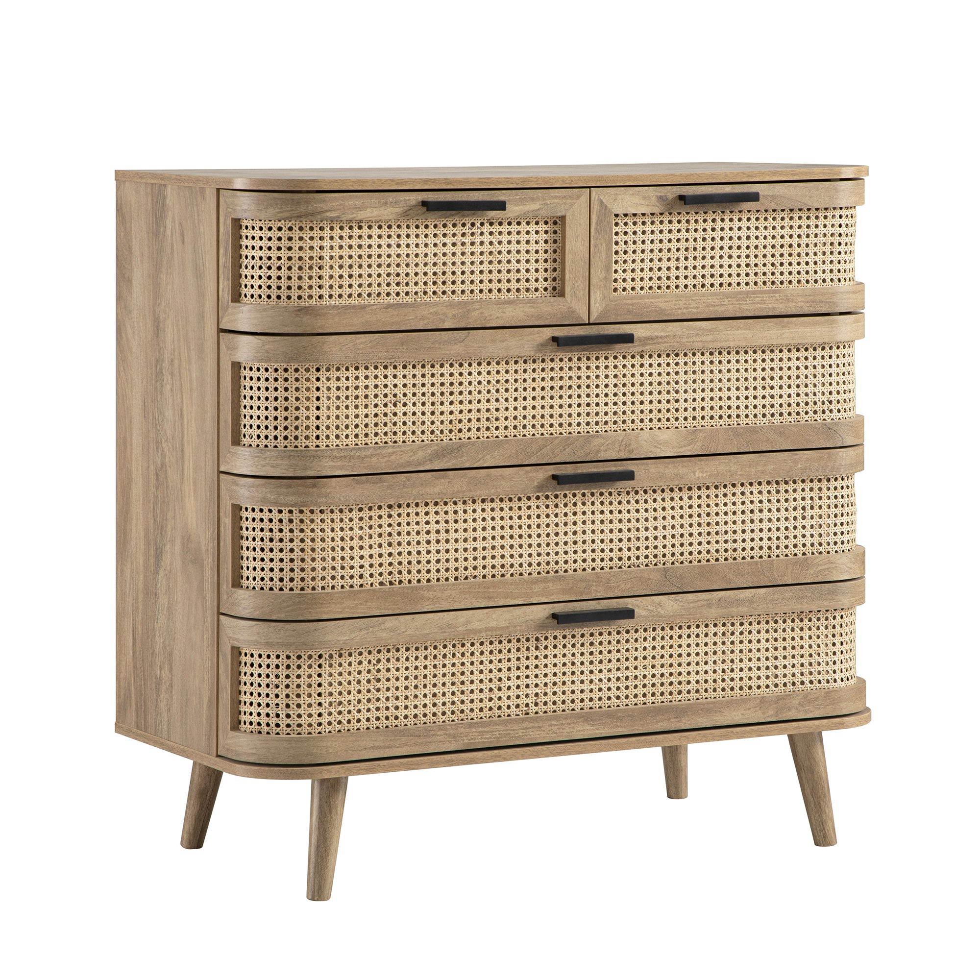 Izzy Curved Rattan Chest of 5 Drawers, Natural | daals