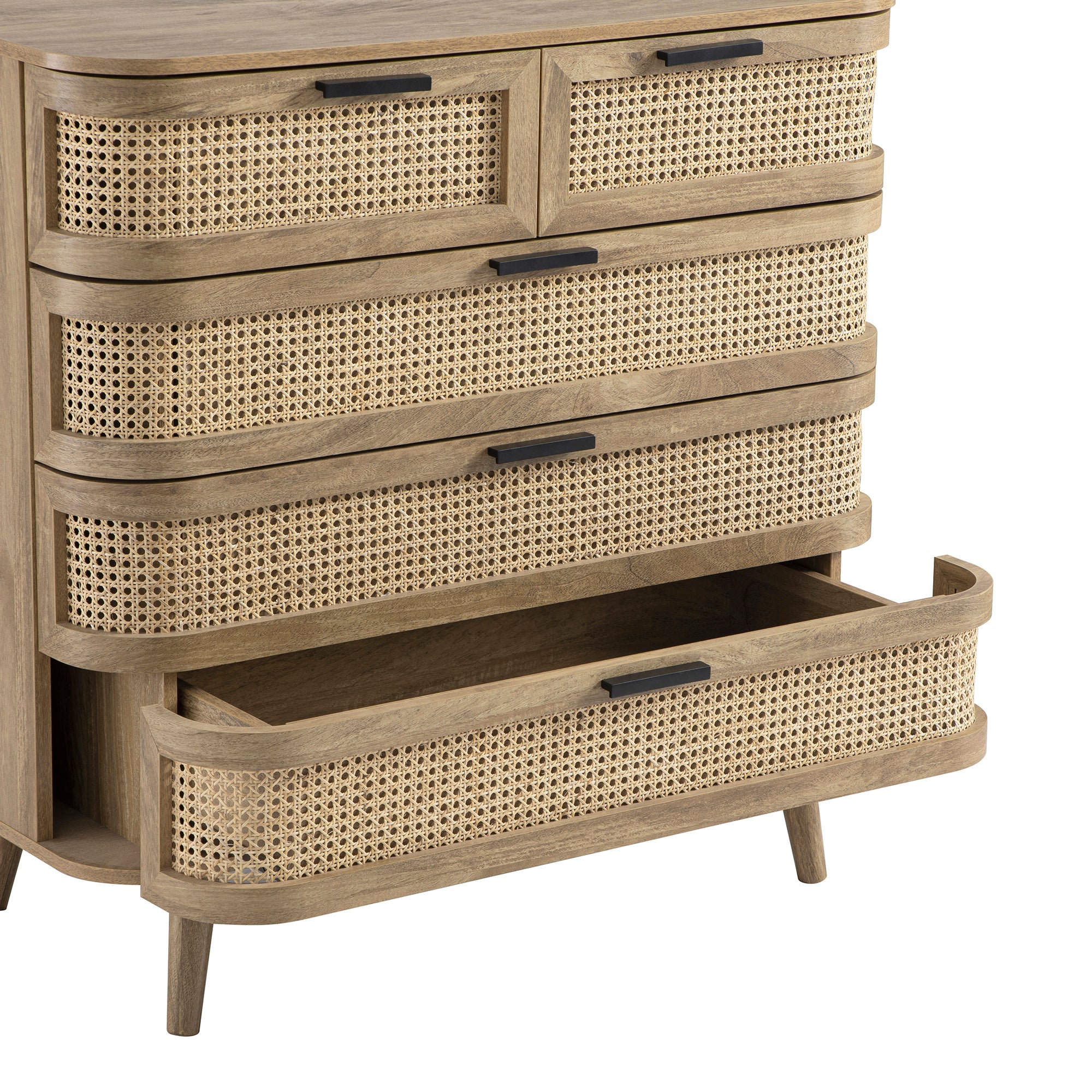Izzy Curved Rattan Chest of 5 Drawers, Natural | daals